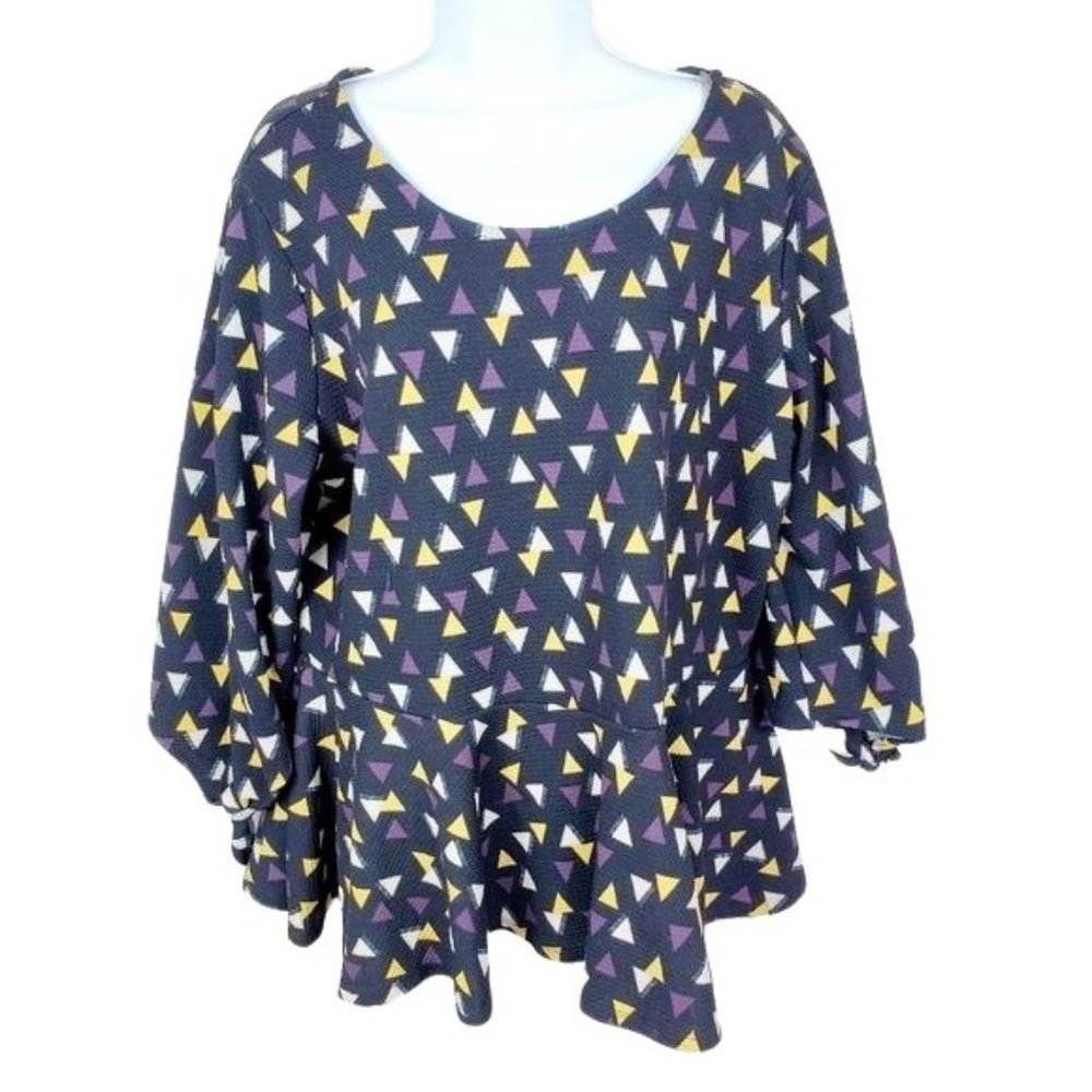Ashley Stewart Womens peplum top  18/20 Gold Black white  geometric